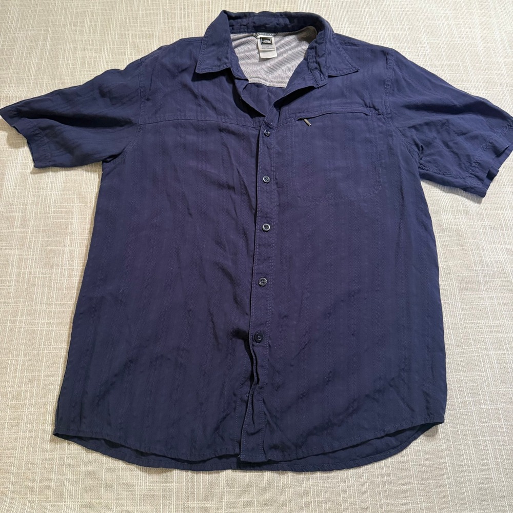 The North Face Mens Navy Blue Modal Blend Textured Short Sleeve Shirt Medium
